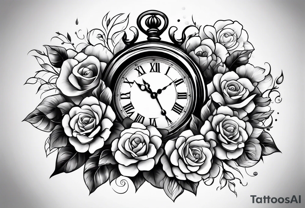 Flowers and clock tattoo idea
