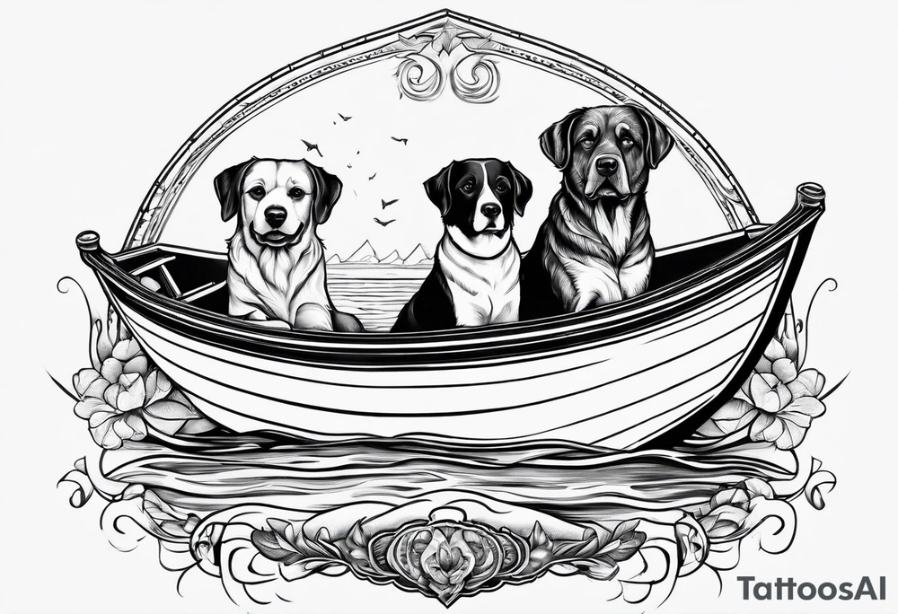 two dogs in a boat that has the word McNamara on the side tattoo idea
