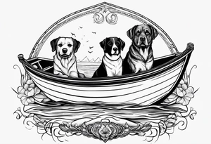 two dogs in a boat that has the word McNamara on the side tattoo idea