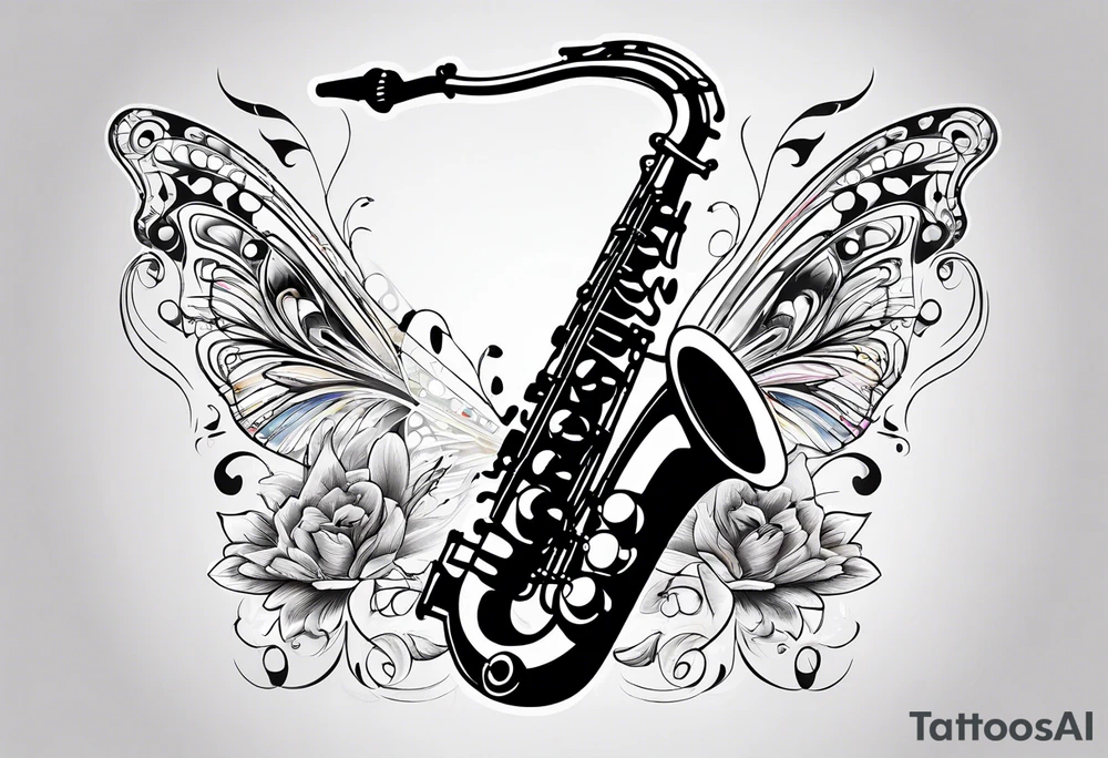 Saxophone, butterfly, rainbow, sonic tattoo idea