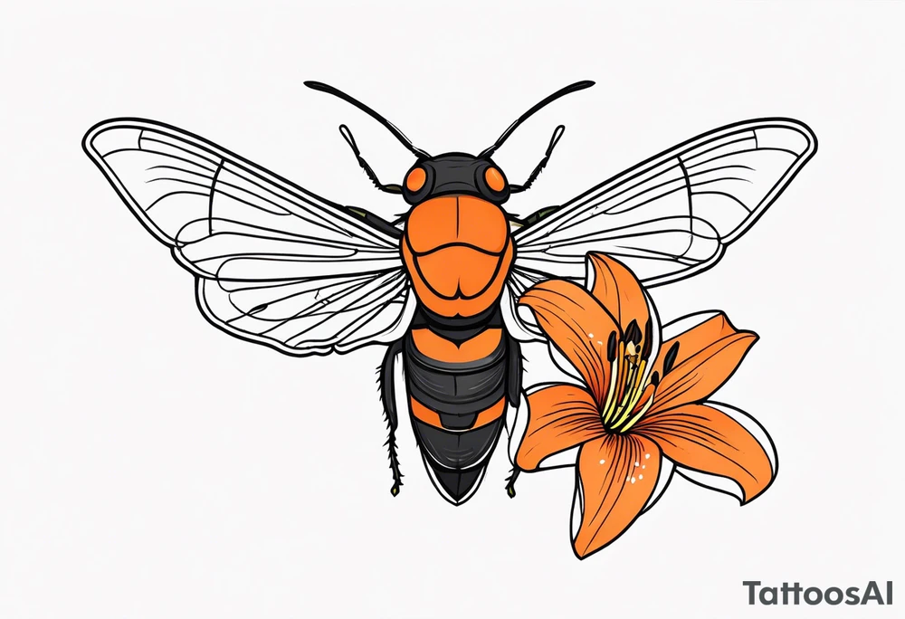 Neo traditional Cicada with orange lily tattoo idea