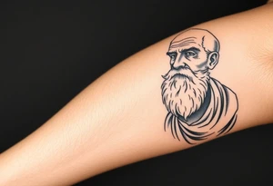 Platos, aristole, and socrates on the right side of the calf. Big and filling the whole calf vertically tattoo idea