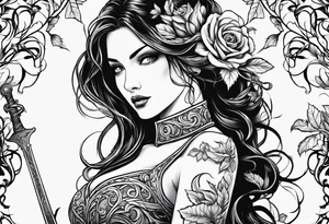leafy vines with sword tattoo idea