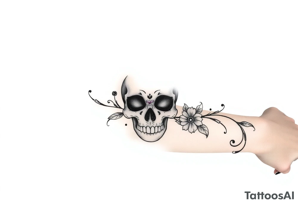 Skull with  jewels underneath 
 stormy skies tattoo idea
