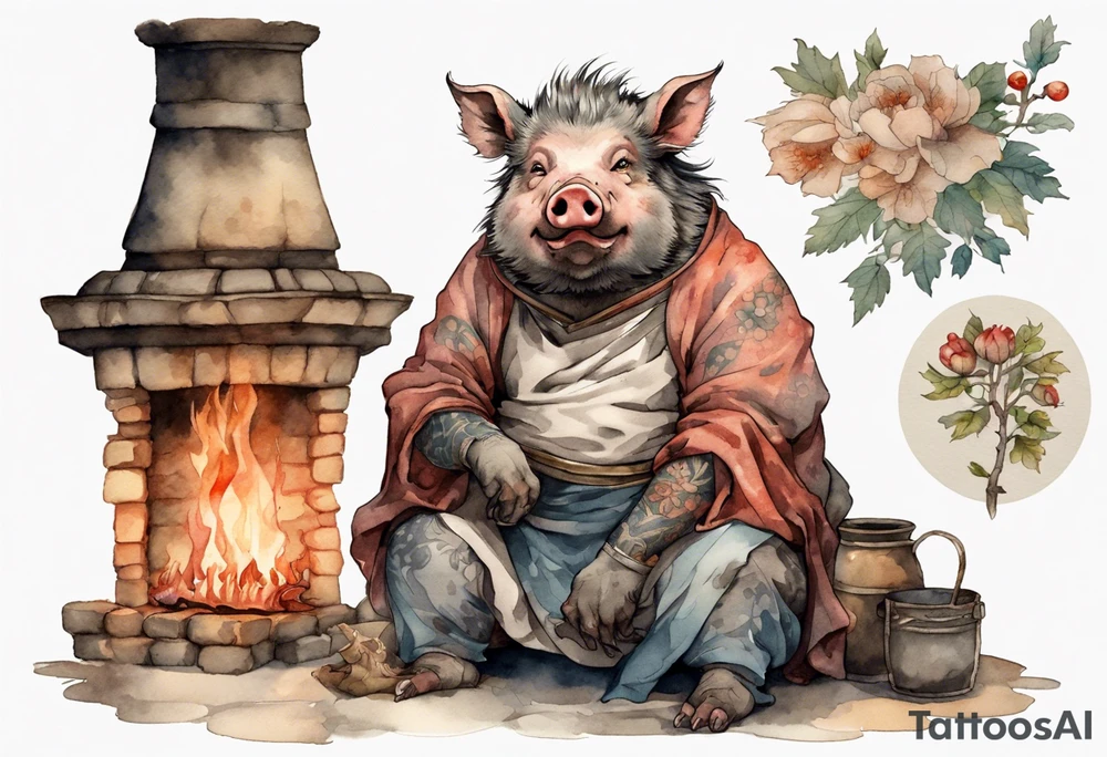 a Medieval boar sitting by the hearth tattoo idea
