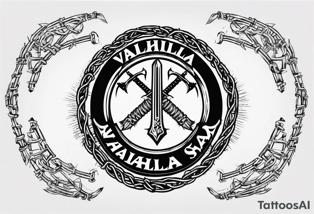 Valhalla sword shield barb wire chain tattoo idea