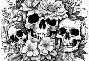lot of flowers, skulls and bong tattoo idea