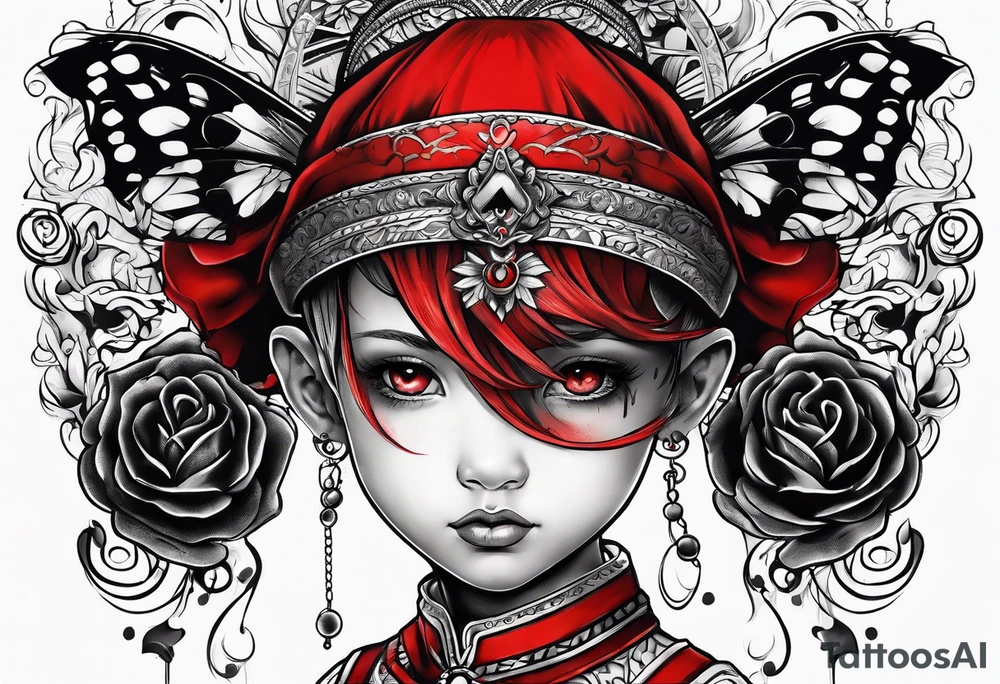 black and red childhood trauma tattoo idea