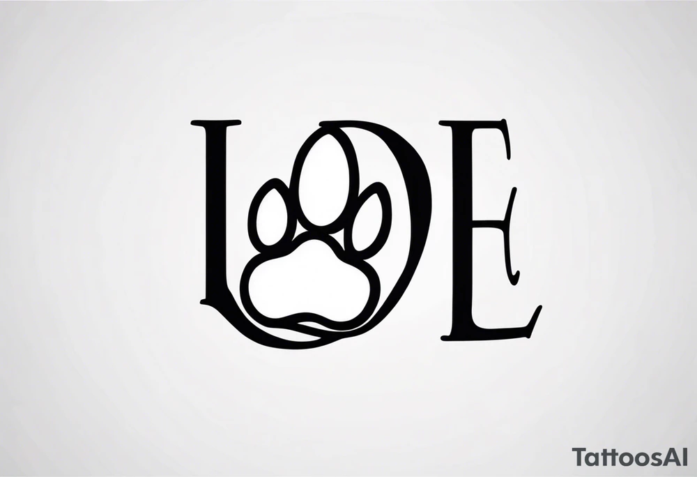 minimalist draw paw print in the word love tattoo idea
