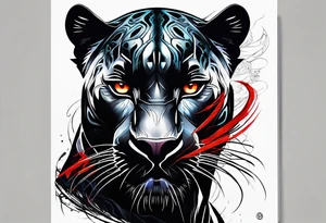 unique black panther, striking red eyes, intense and captivating elements tattoo idea