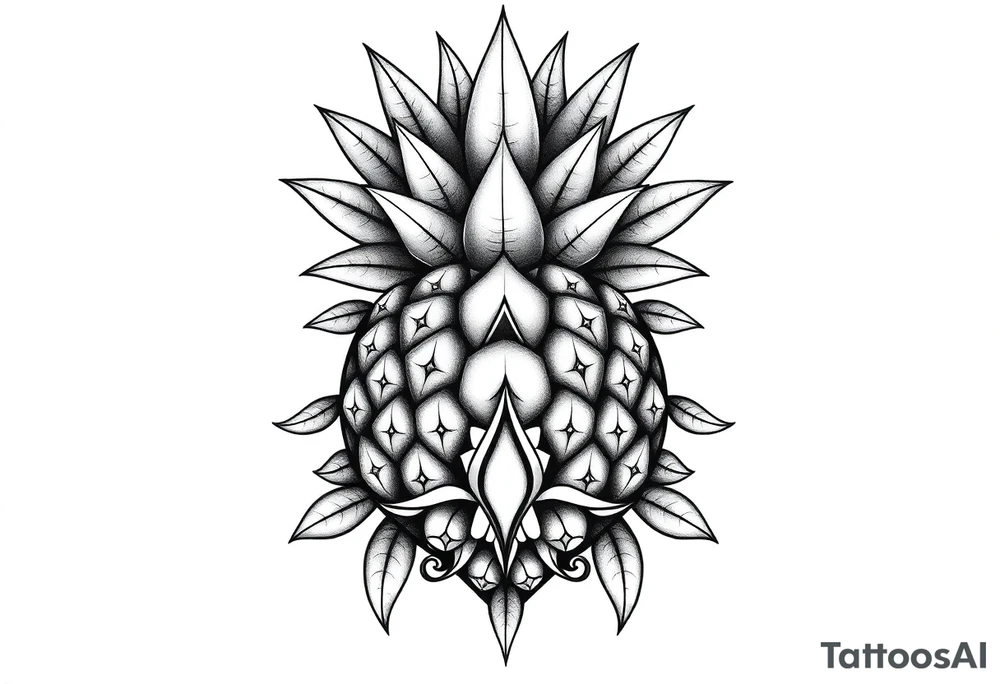 Bushy crown pineapple vagina, design to go over vagina , erotic vagina area design, anus to be at the bottom tattoo idea
