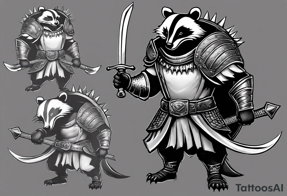 Draw me badger with aggressive full body, killer face with a smile, very long nails and he attacks like a Turkish gladiator to enemy and also he has very deadly looking. The only weapon is his braveness he fights with his nails. Everybody scares after their first sight. tattoo idea