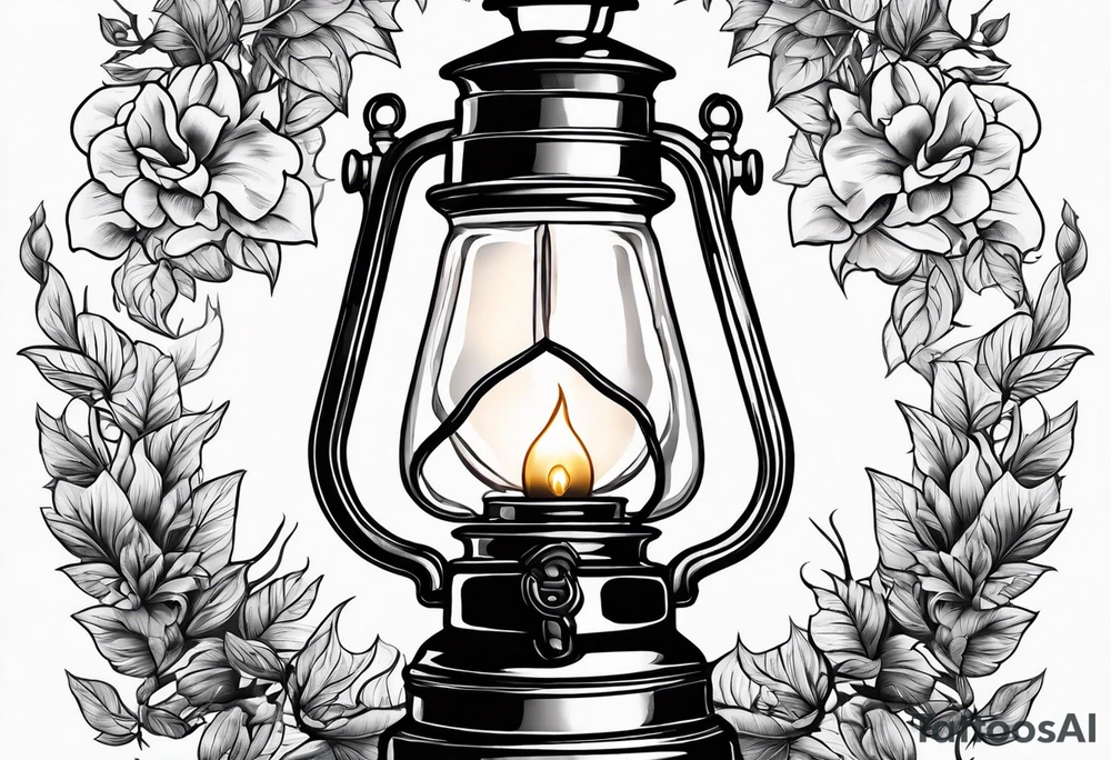 Oil lamp surrounded by leafy vines tattoo idea