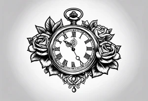 Pocket watch with chain and roses tattoo idea