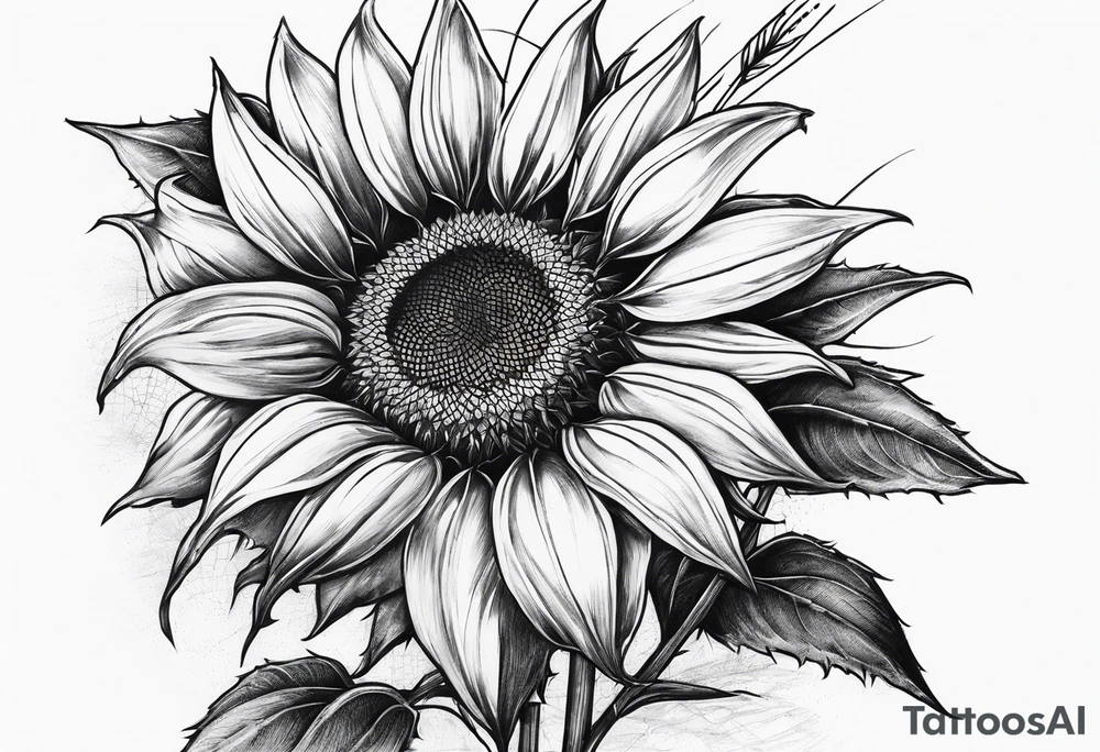 Sunflower, wheat, and barbed wire half sleeve tattoo idea