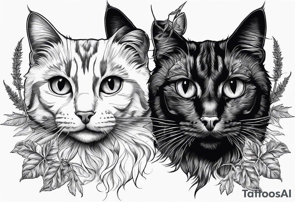Cats and weed but in fine line and very detailed work tattoo idea