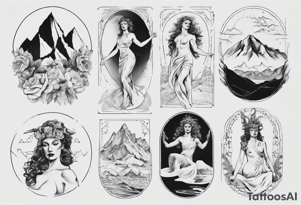 Roman goddess with mountains tattoo idea