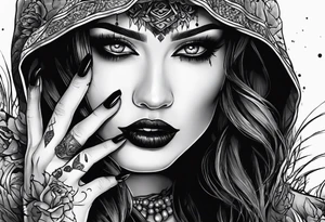 Horror women’s fingers with nails close half of her face tattoo idea