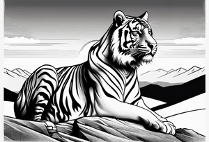 Tiger standing on the hill tattoo idea