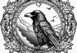 Inside a stamp, small raven, “may angels lead you in” tattoo idea