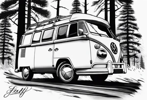 VW california t6 in Front of a pine tree tattoo idea