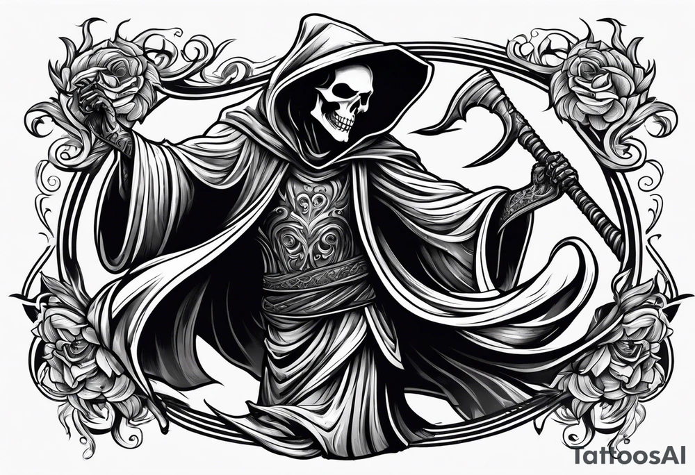 Grim reaper dances with girl tattoo idea