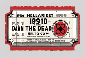 A retro 1970s movie ticket that fine line. I want it to incorpate the movies dawn of the dead 1978, hellraiser, and similar horror movie elements from the 70s and 80s tattoo idea