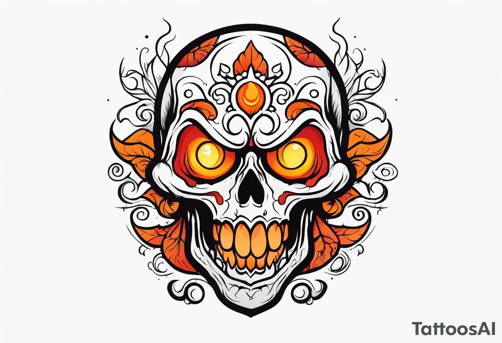 Ghost of skull that is red and orange tattoo idea