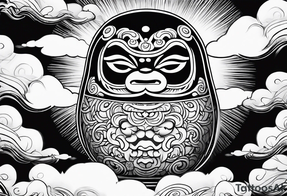 daruma doll with clouds tattoo idea