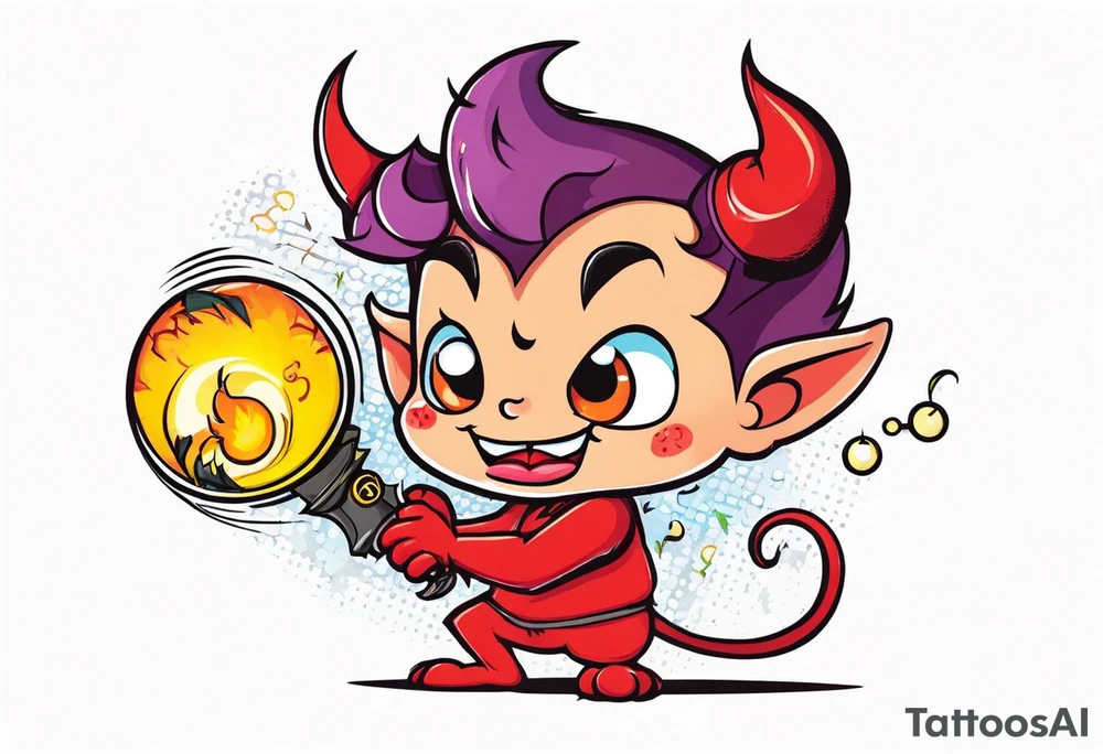 cute devil boy holding a time bomb tattoo idea