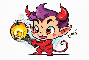 cute devil boy holding a time bomb tattoo idea