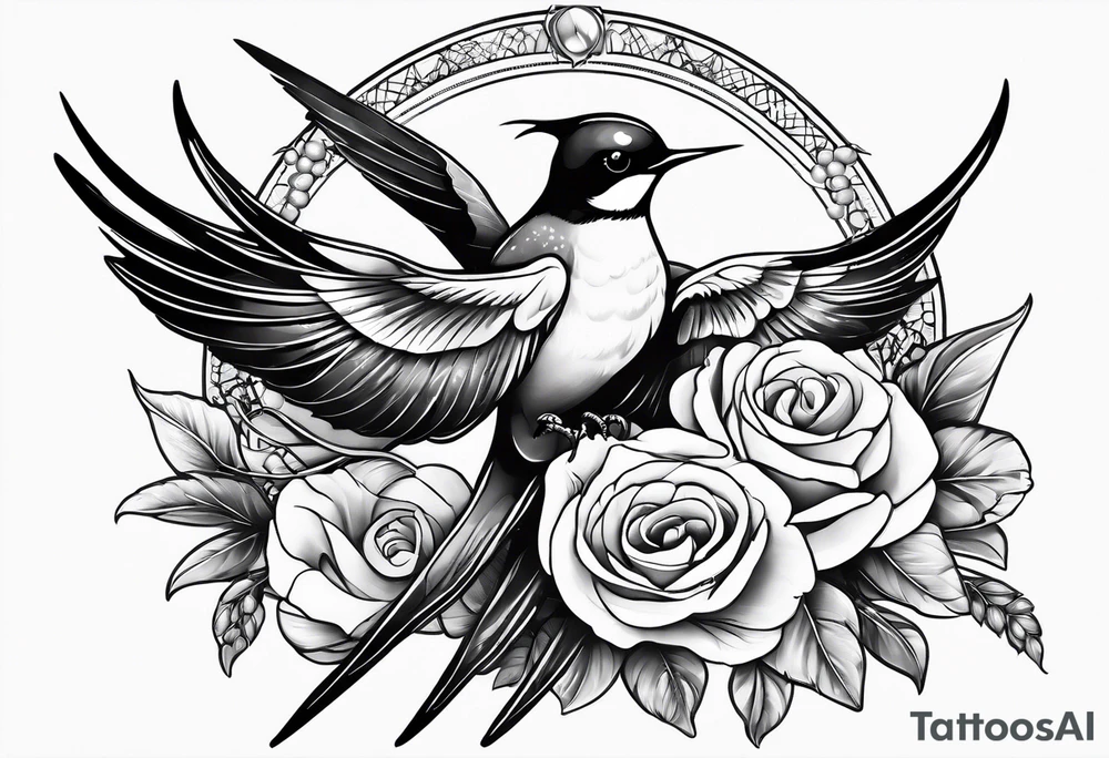 Swallow with rosary on its legs tattoo idea