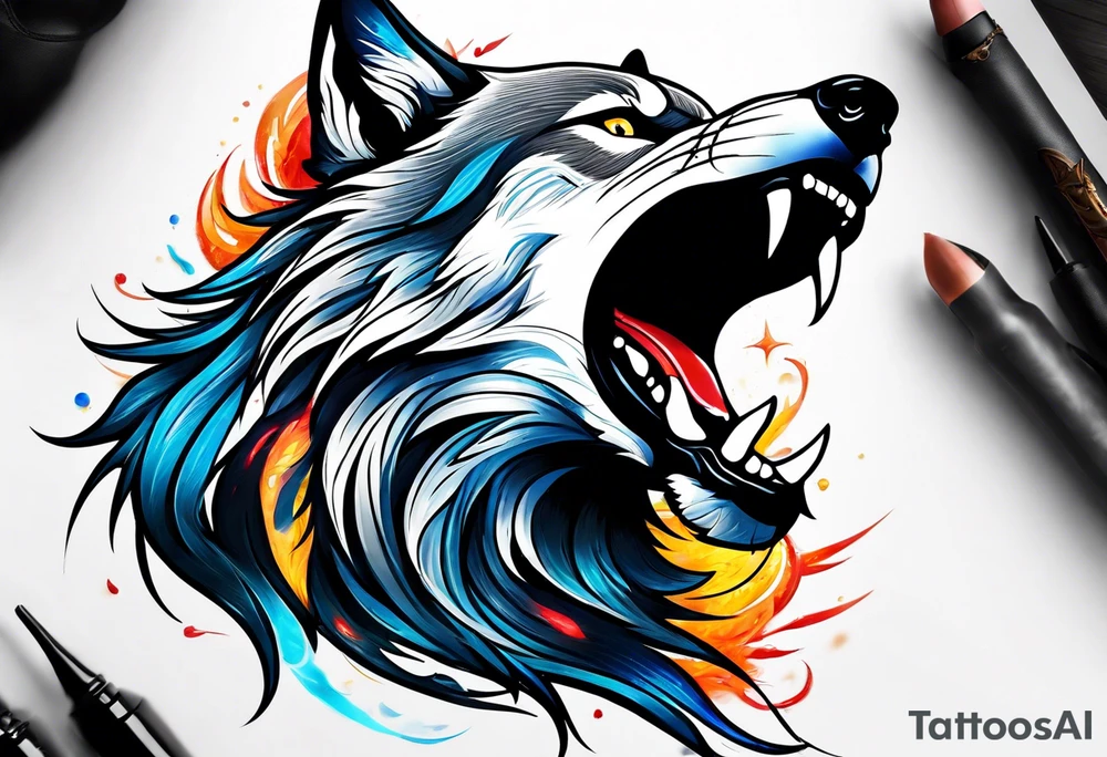 a wolf roaring tattoo idea