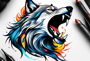 a wolf roaring tattoo idea