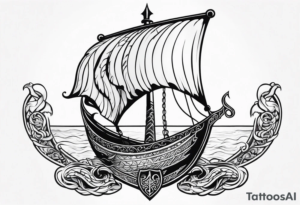Valhalla sword shield viking ship dragon tattoo idea