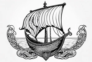 Valhalla sword shield viking ship dragon tattoo idea