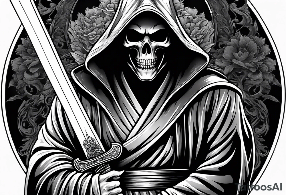 katana with grim reaper tattoo idea