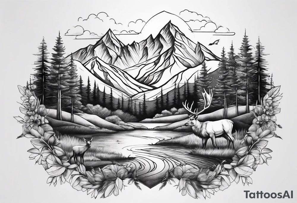 Mountains, animals, concept tattoo idea