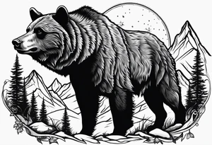 A grizzly bear and a wolf in the wild tattoo idea