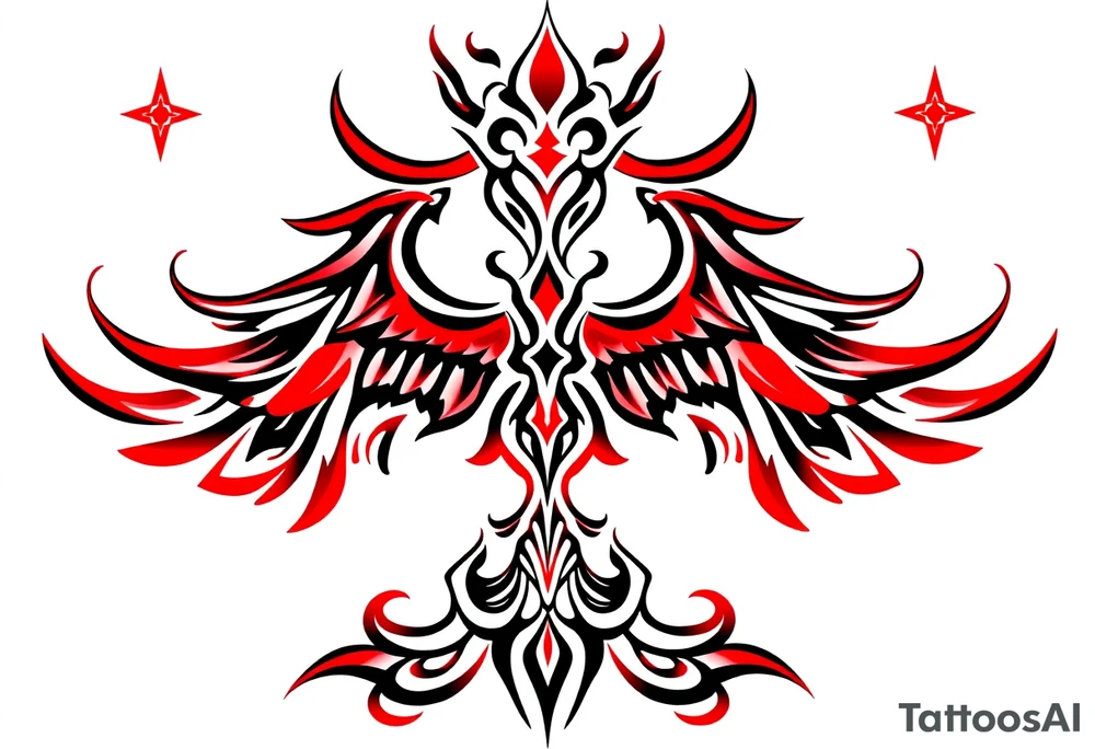 Tattoo that combines the star sign Taurus and Libra ,in red , down the spine tattoo idea