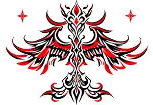Tattoo that combines the star sign Taurus and Libra ,in red , down the spine tattoo idea
