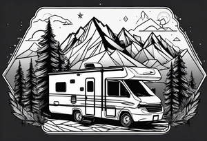 geometric mountains with an rv trailer 
and trees tattoo idea