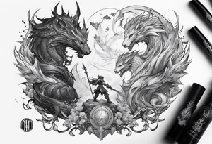 Hydaelyn versus Zodiark from final fantasy 14 tattoo idea