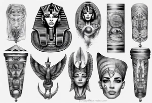 Egyptian sleeve realistic tattoo idea