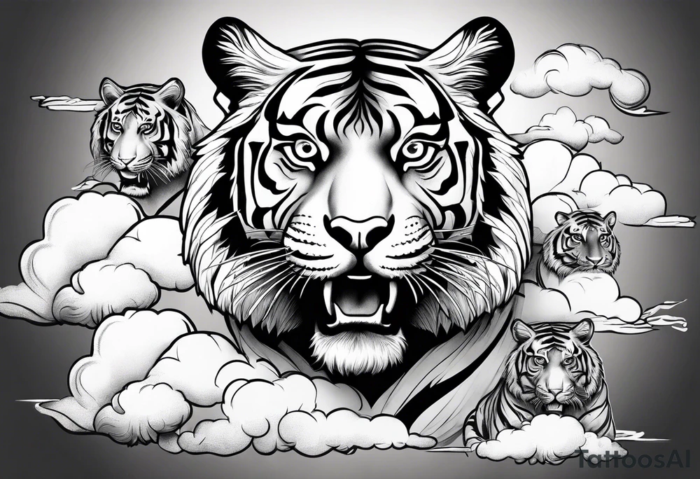 tiger in a group of clouds tattoo idea