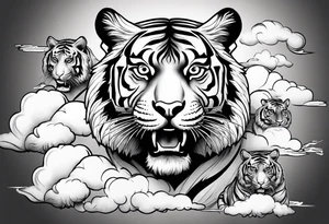 tiger in a group of clouds tattoo idea