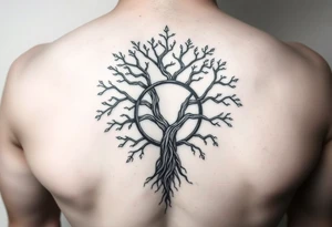 yggadrisl tree of life with circle. Jai , Phoebe, Imogen, Matilda in the circle tattoo idea