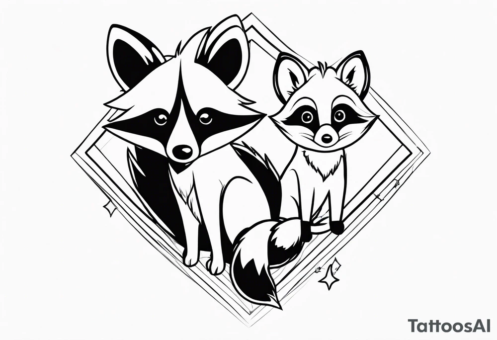 Raccoon and fox stuffed animals playing together tattoo idea