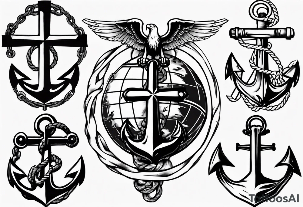 Cross with marine corps eagle globe and anchor tattoo idea