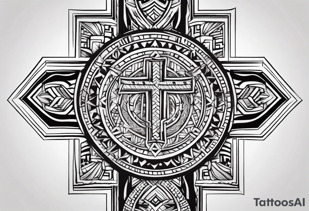 Simplistic Samoan patterns surrounding a cross tattoo idea